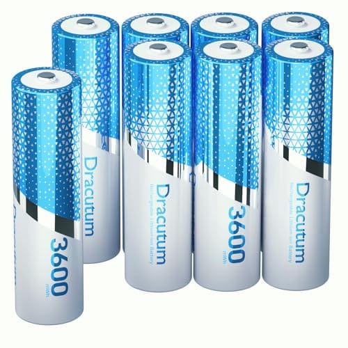 Dracutum rechargeable lithium-ion AA and AAA batteries charging with steady 1.5V output