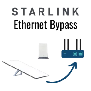 My Starlink Gen 3 dish and router connected to a third-party mesh Wi-Fi router with Ethernet cable for bypass mode setup