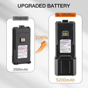 Baofeng BL-5RHPlus size comparison to standard battery