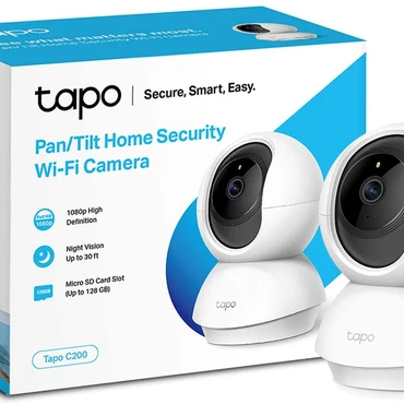Tapo C210 review showing the inexpensive pan tilt security camera on a desk